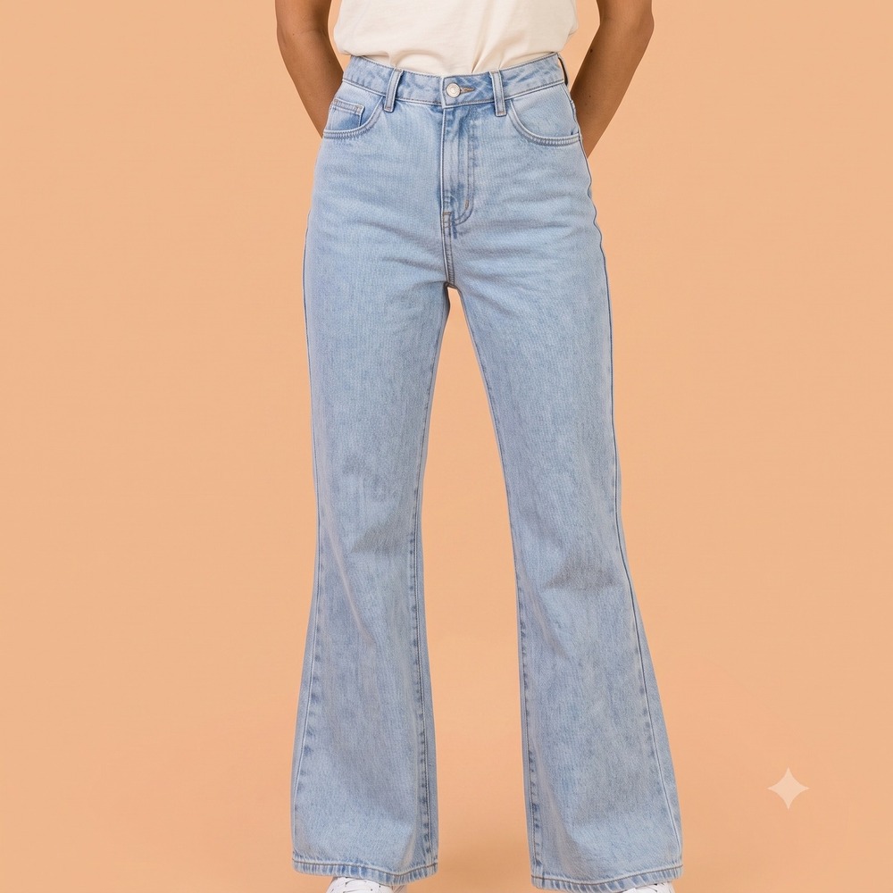 Princess Polly BDM Holly Asymmetric Flare Jeans Light Wash Women's‎ Size 8 EUC